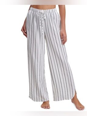 DKNY Linen Striped Pants black white